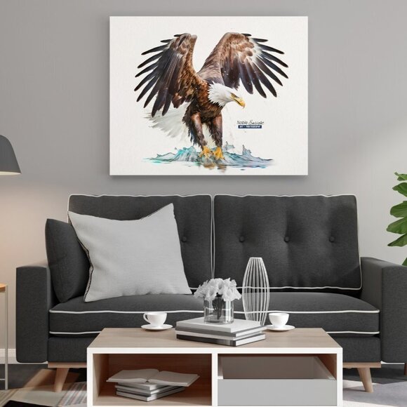 Bald Eagle‎ Ocean Watercolor Oil Painting Art Print - Picture 1 of 7